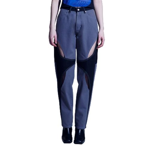 Cut-out Coloring Jeans | jeans, incision, high waist, denim, casual pants, denim pants, cutout