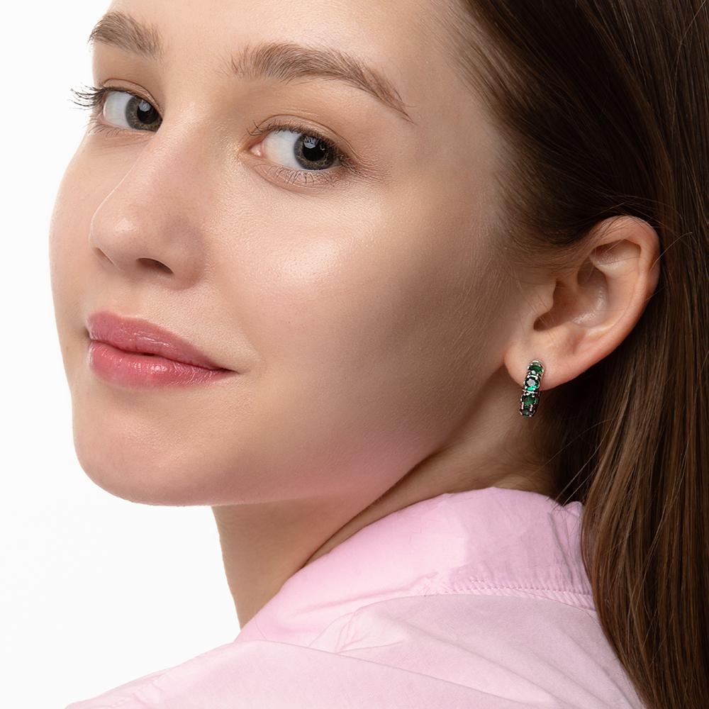 Round Volume Emerald Earrings ( S925 )