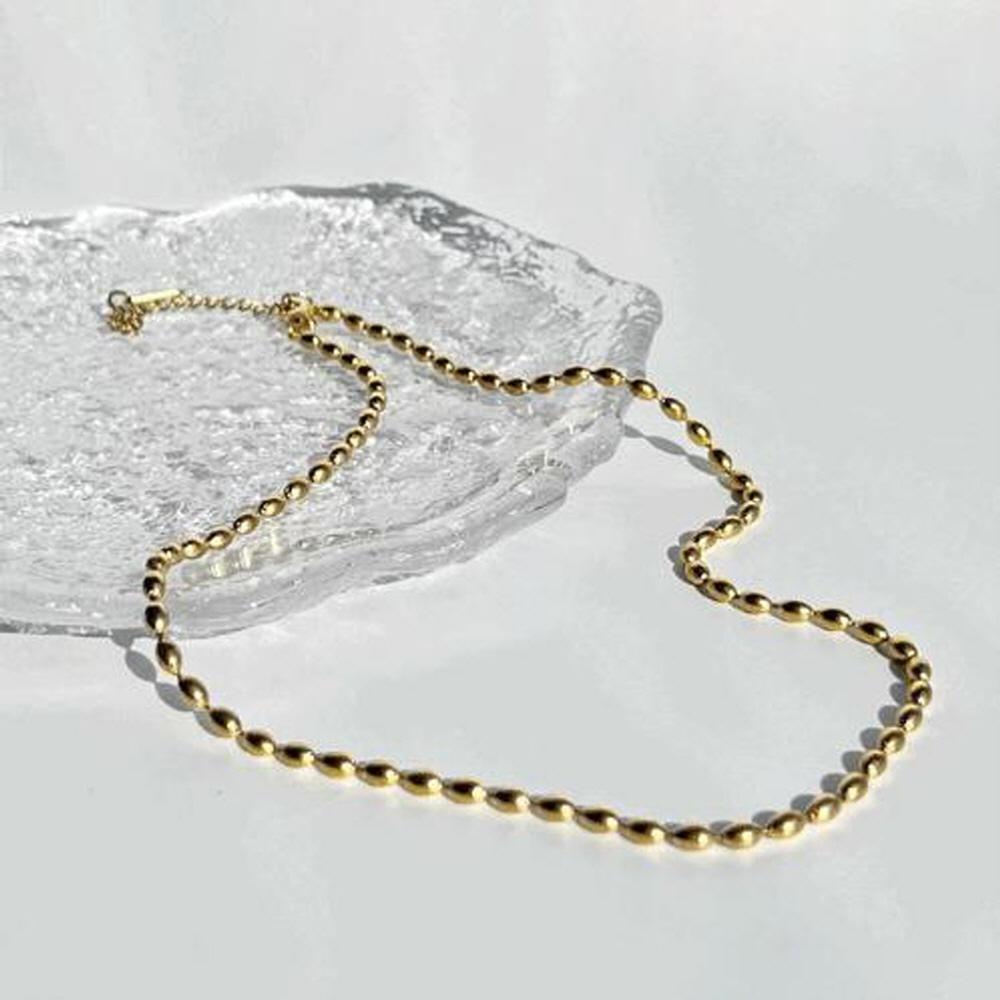 Thermal Steel Metal Rice Beads Chain Necklace Choker