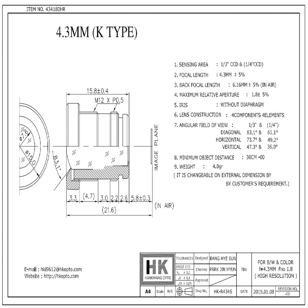 434180HR (HIGH RESOLUTION LENS)